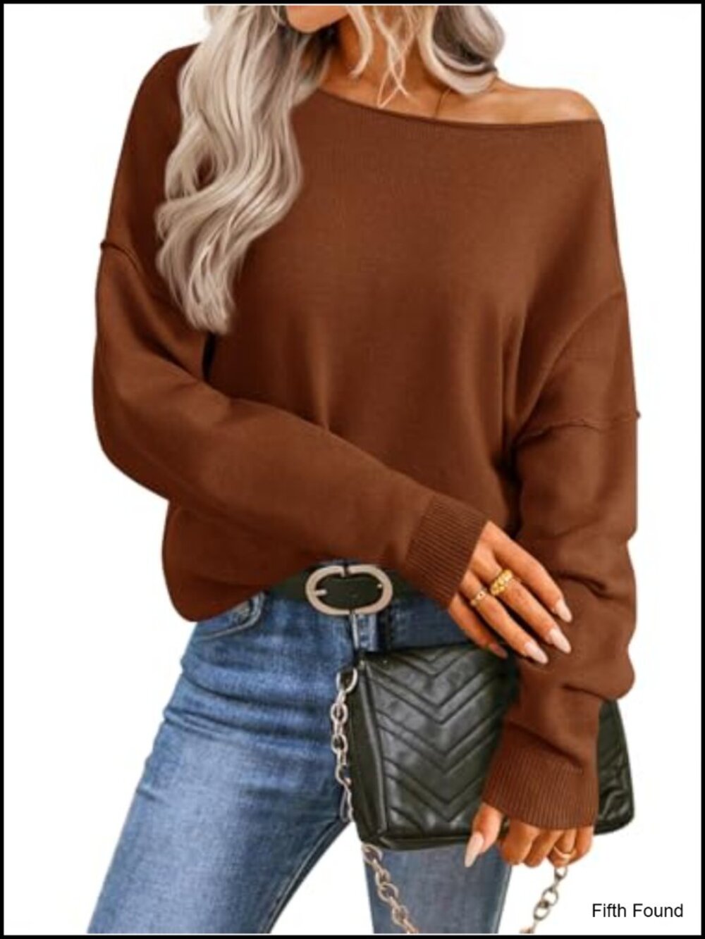 Saodimallsu Off Shoulder Sweater Pullover Soft Stretch Knit Casual Top